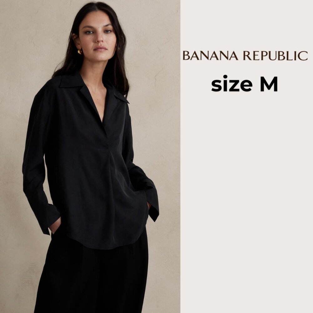 Banana Republic Aurora Mulberry 100% Silk Shirt black